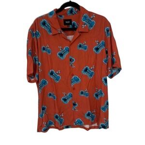 NWT Huf Mens‎ Rose Bone Print Collared Short Sleeve Button Up Shirt Size Medium